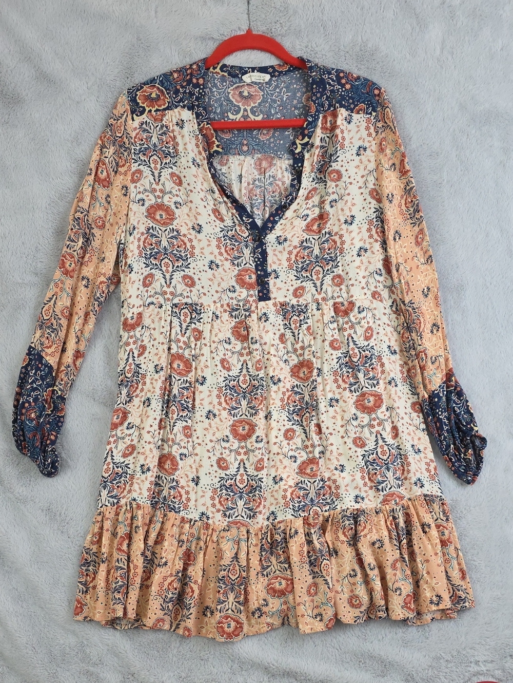 Love Stitch Boho Floral Babydoll Mini Dress Size L